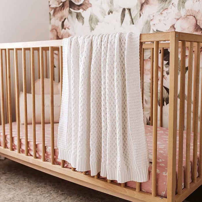Snuggle Hunny Diamond Knit Baby Blanket - White