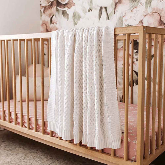 Snuggle Hunny Diamond Knit Baby Blanket - White