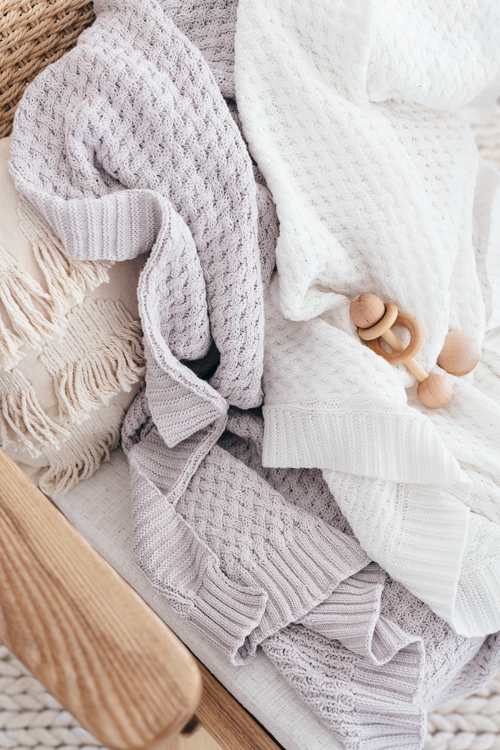 Snuggle Hunny Diamond Knit Baby Blanket - White