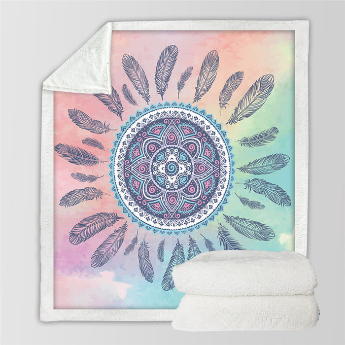 Soft & Cozy Plush Sherpa Dreamcatcher Mandala Throw Blanket