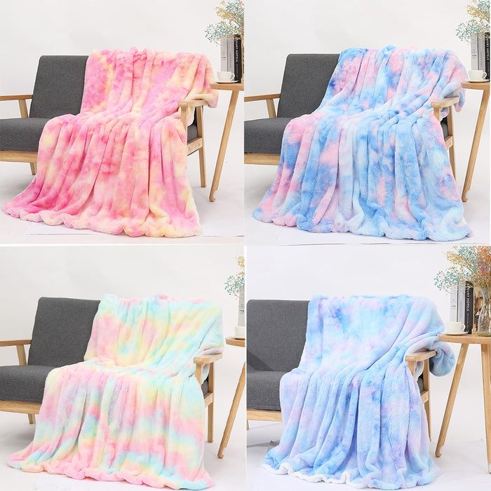 Soft Fluffy Pastel Rainbow Tie-Dye Throw Blankets