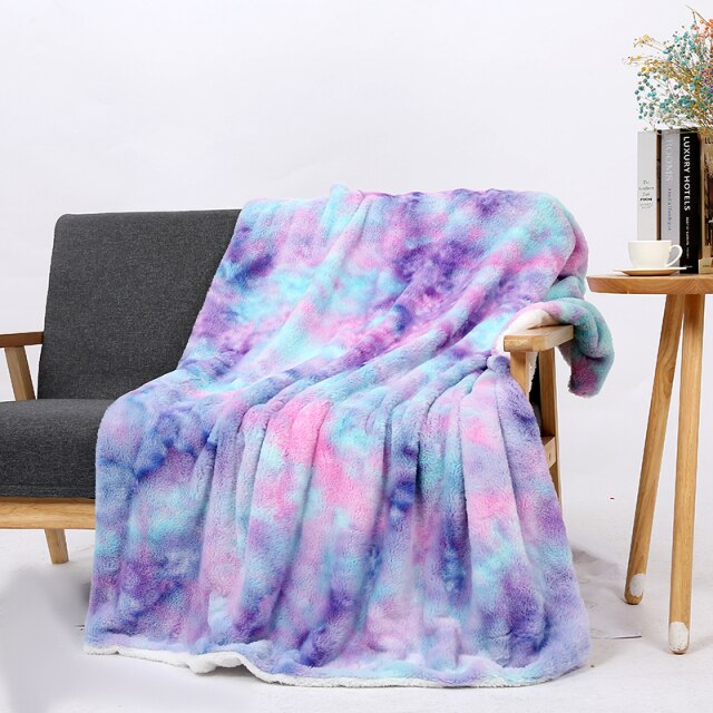 Soft Fluffy Pastel Rainbow Tie-Dye Throw Blankets