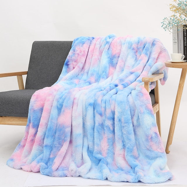 Soft Fluffy Pastel Rainbow Tie-Dye Throw Blankets