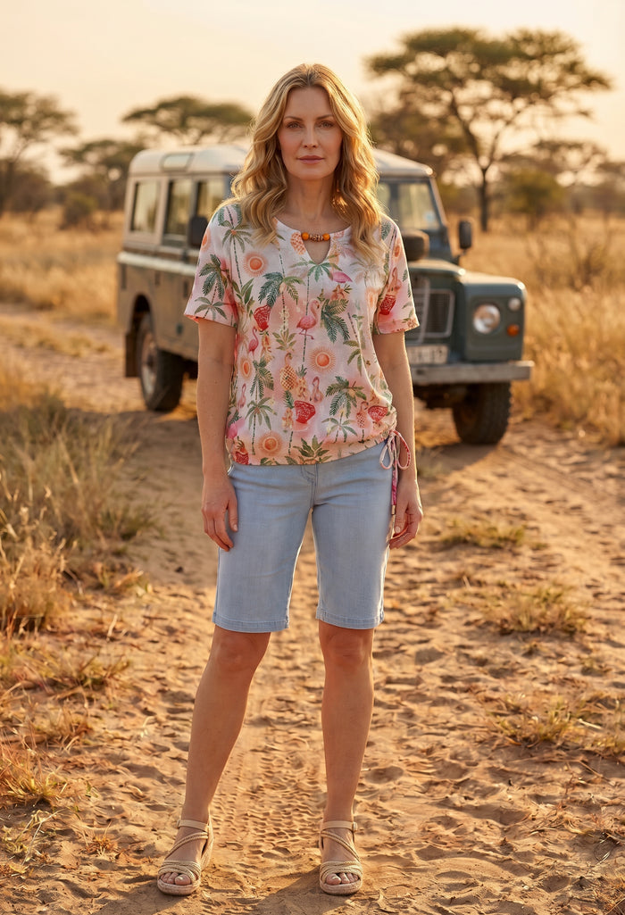 Sol Palm Print Fine Knit Top