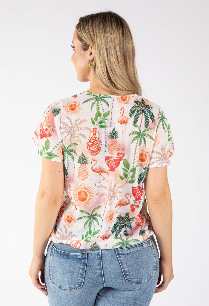 Sol Palm Print Fine Knit Top