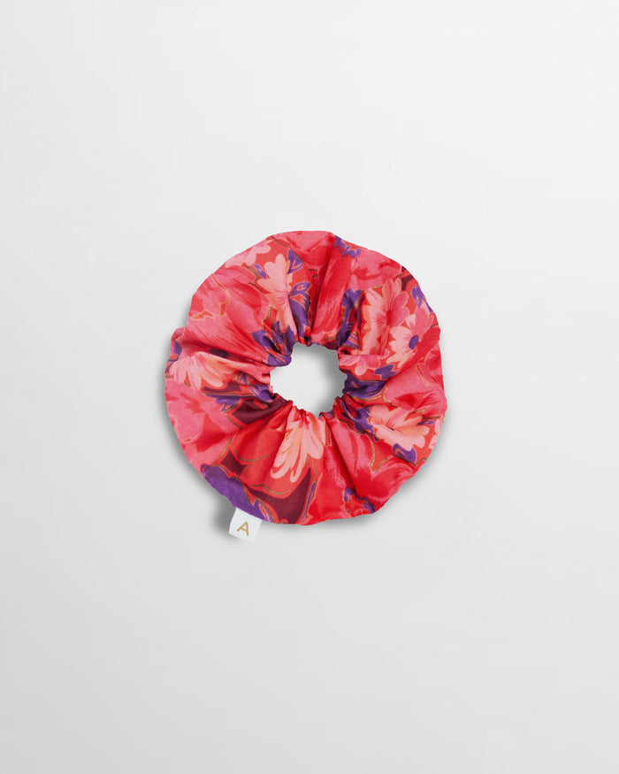 Soleil Floral Print Silk Scrunchie - Berry Blossom