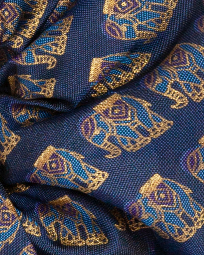 Soleil Print Silk Scrunchie - Navy Elephant