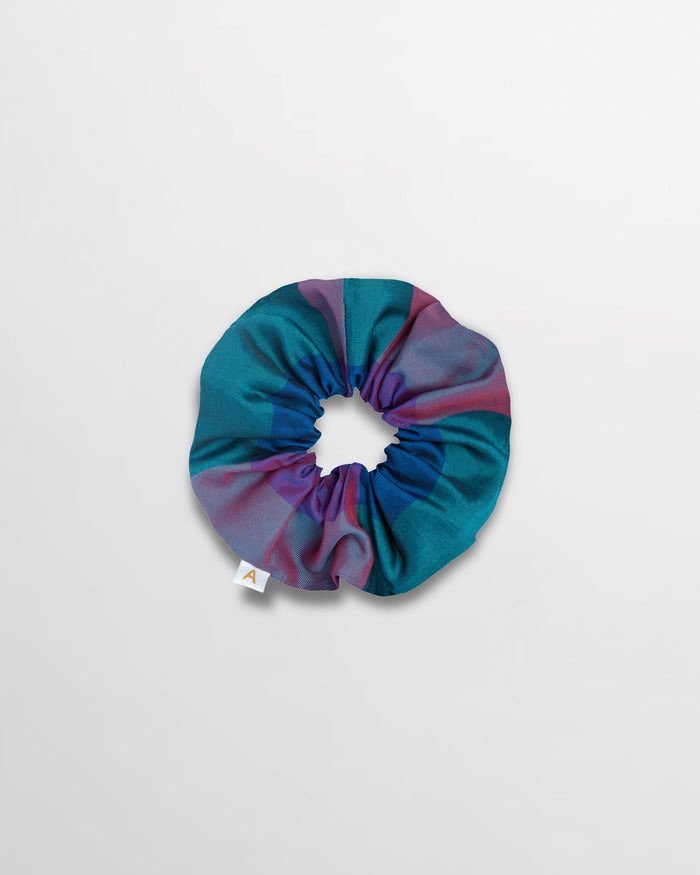 Soleil Woven Silk Scrunchie - Blue Plaid