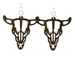 Steer cattle skull earrings with horns, eco-friendly laser-cut jewelry made in USA