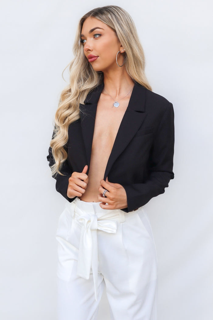 Stefani Cropped Blazer - Black - Runway Goddess