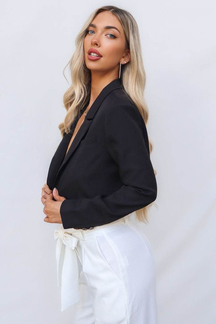 Stefani Cropped Blazer - Black - Runway Goddess