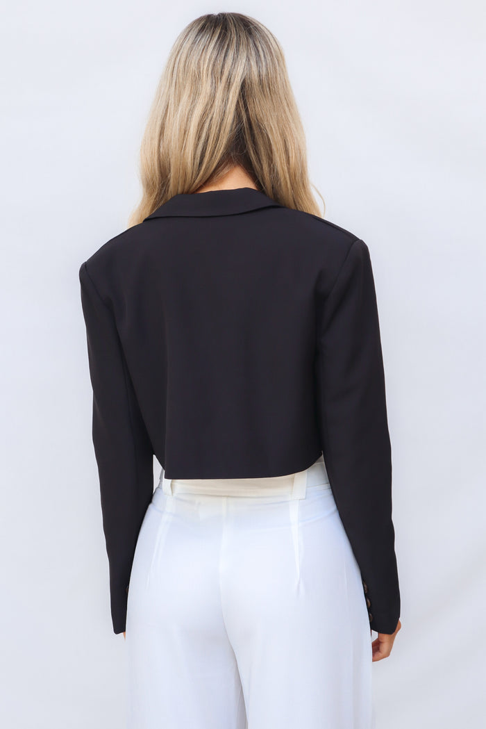 Stefani Cropped Blazer - Black - Runway Goddess