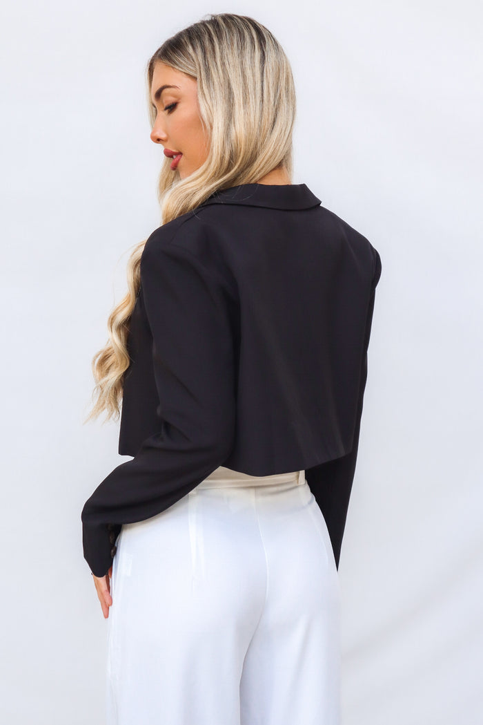 Stefani Cropped Blazer - Black - Runway Goddess