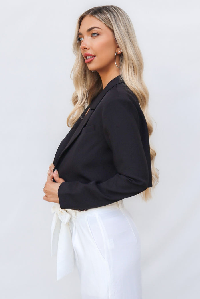 Stefani Cropped Blazer - Black - Runway Goddess