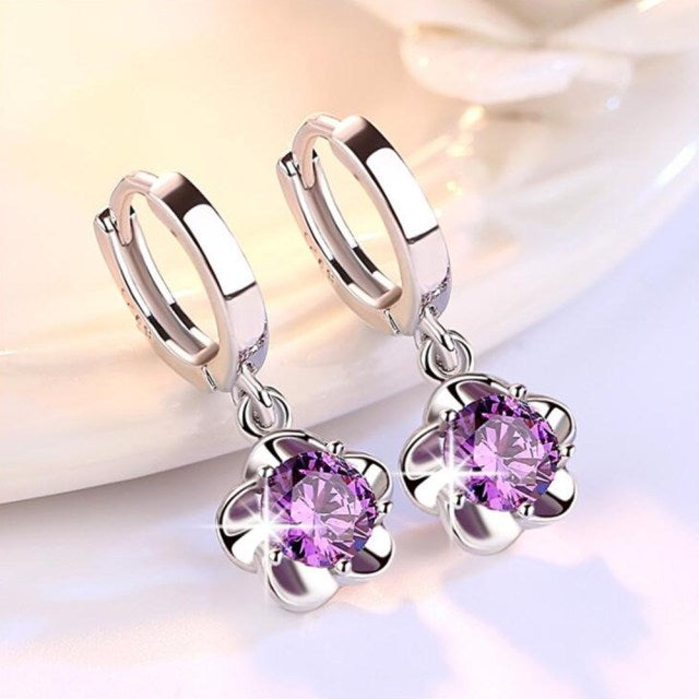 Stunning 925 Sterling Silver Earrings With Purple Or White Zircon Stones