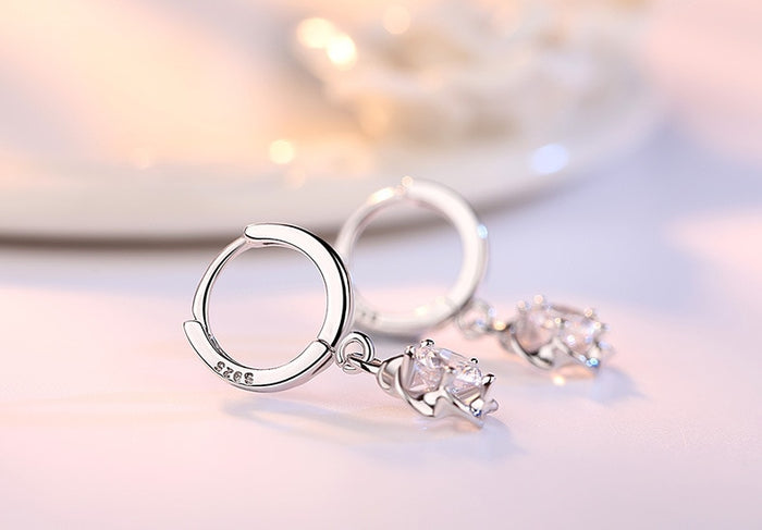 Stunning 925 Sterling Silver Earrings With Purple Or White Zircon Stones