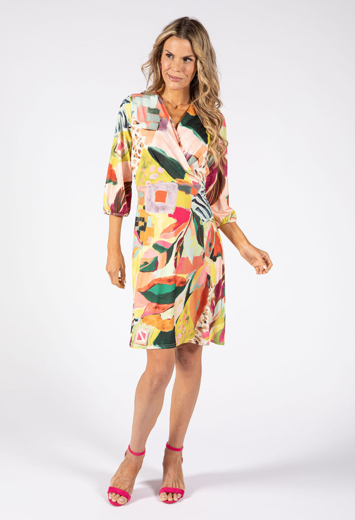 Sunny Abstract Print Wrap Dress