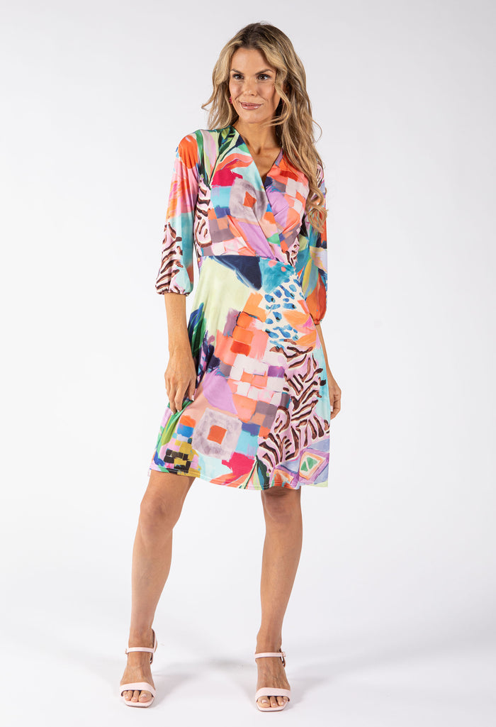 Sunny Abstract Print Wrap Dress
