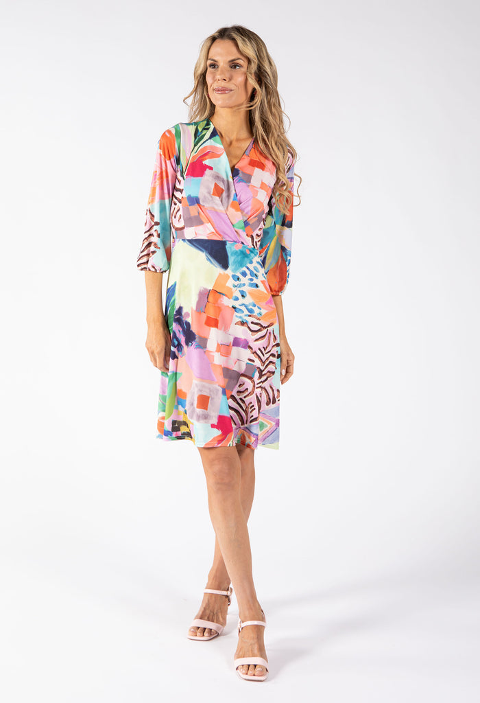 Sunny Abstract Print Wrap Dress