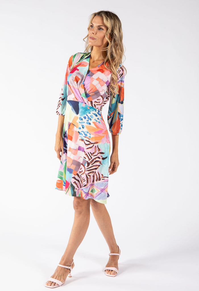 Sunny Abstract Print Wrap Dress
