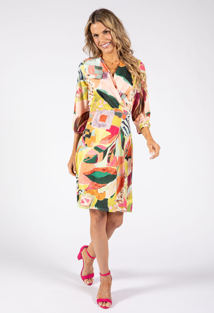 Sunny Abstract Print Wrap Dress