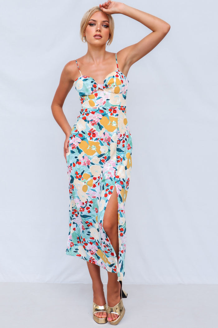 Tallure Midi Dress - Green Multi Print - Runway Goddess