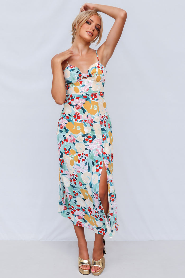 Tallure Midi Dress - Green Multi Print - Runway Goddess