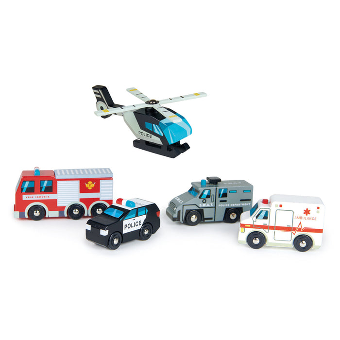 Tender Leaf Toys Pretend Wooden Emergency Vehicles
