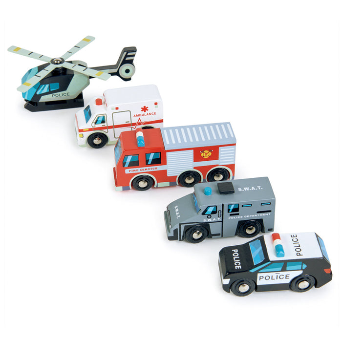 Tender Leaf Toys Pretend Wooden Emergency Vehicles
