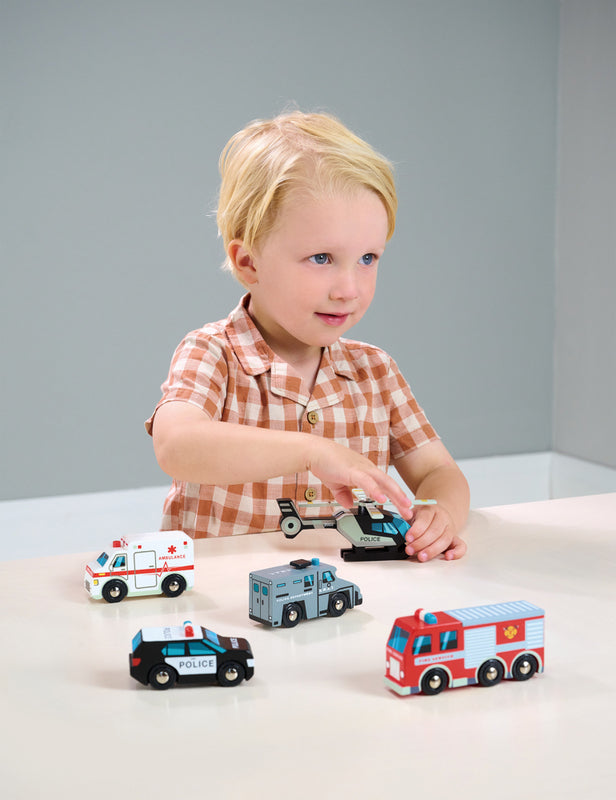 Tender Leaf Toys Pretend Wooden Emergency Vehicles