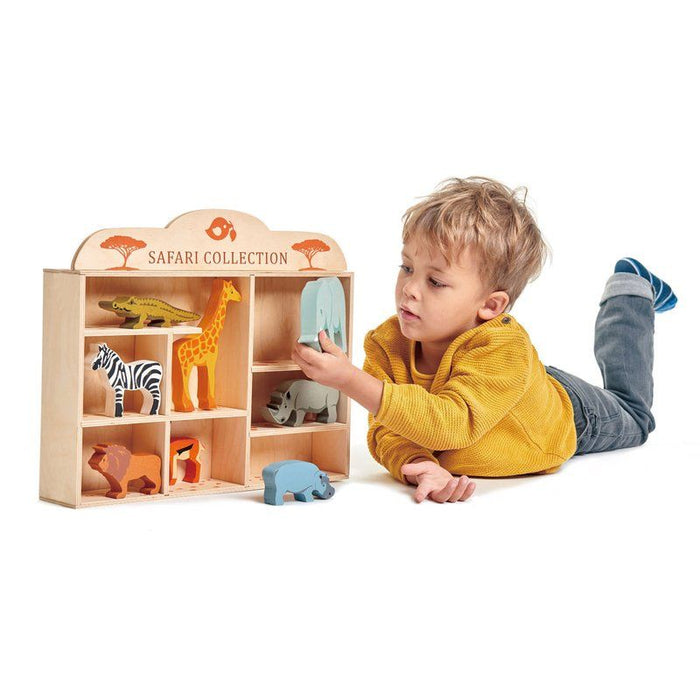 Tender Leaf Toys Wooden Safari Animal Display Shelf Set