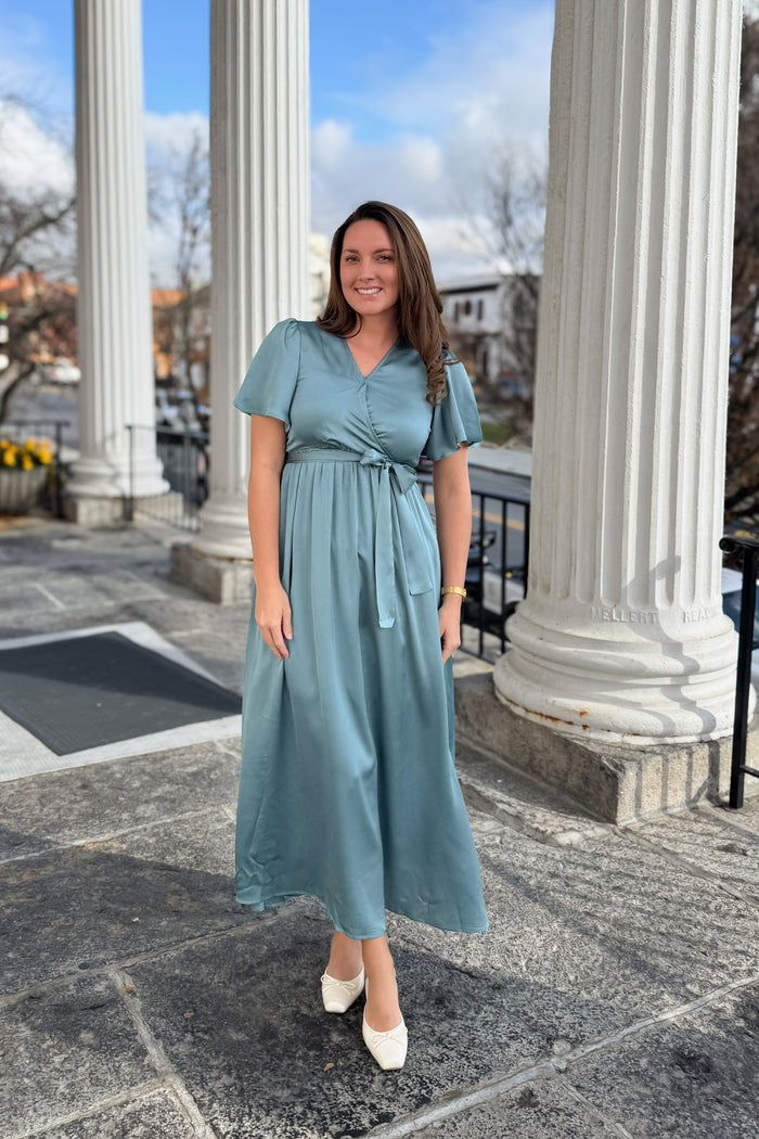 The Francesca Cross Front Maxi Dress in Pale Teal - FINAL SALE