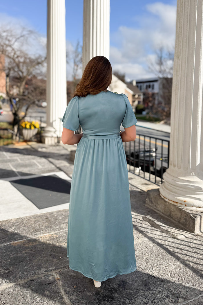 The Francesca Cross Front Maxi Dress in Pale Teal - FINAL SALE
