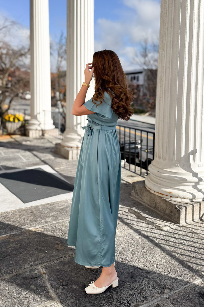 The Francesca Cross Front Maxi Dress in Pale Teal - FINAL SALE