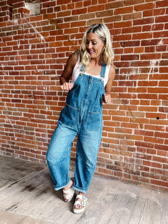 The Worn In Barrel Denim Overalls, Medium Wash