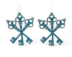 Three vintage skeleton key earrings, eco-friendly laser-cut jewelry made in USA