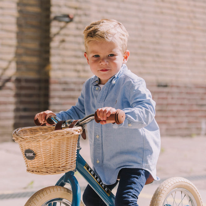 Trybike basket carrying toys and treasures