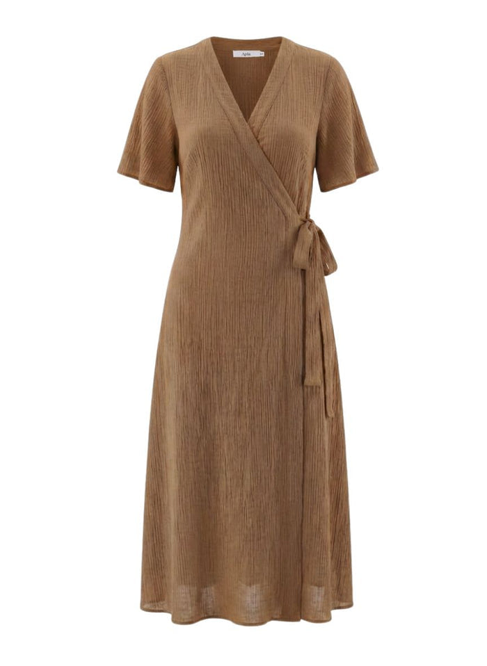 Dresses APLA Upsilon NI Crinkled Long Wrap Dress Taupe Apoella