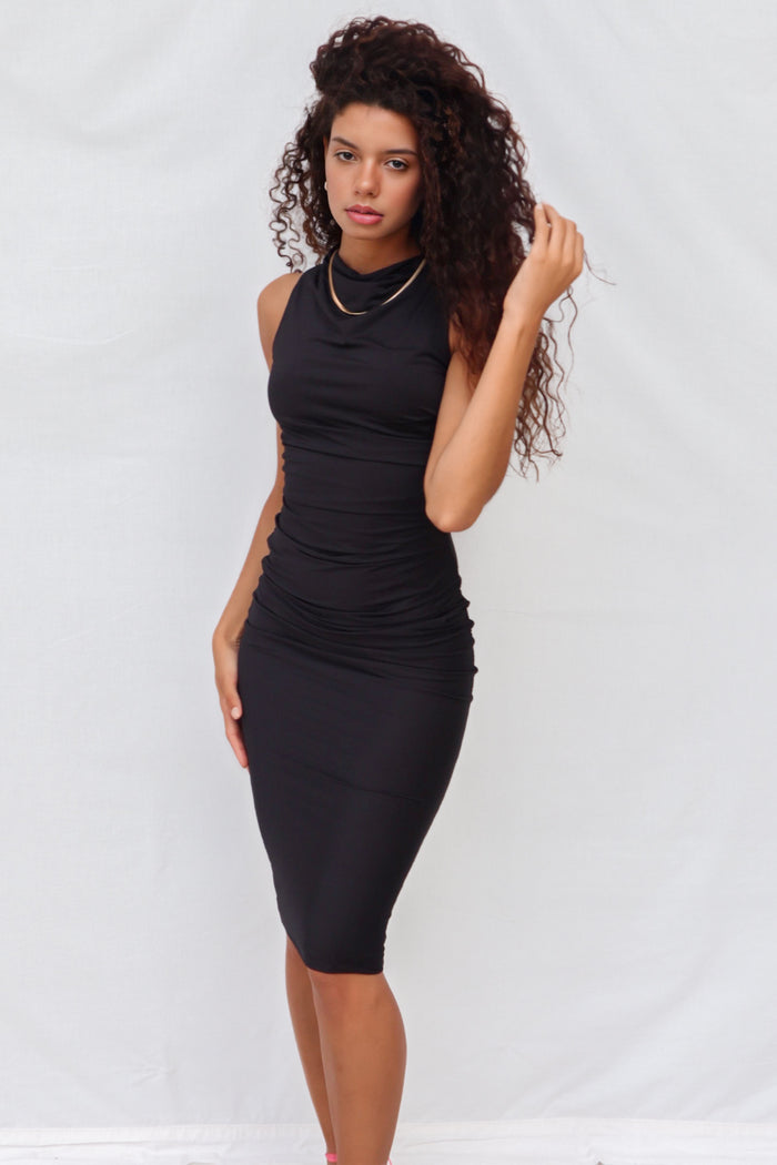 Vanessa Midi Dress - Black - Runway Goddess