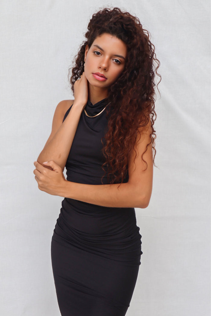 Vanessa Midi Dress - Black - Runway Goddess