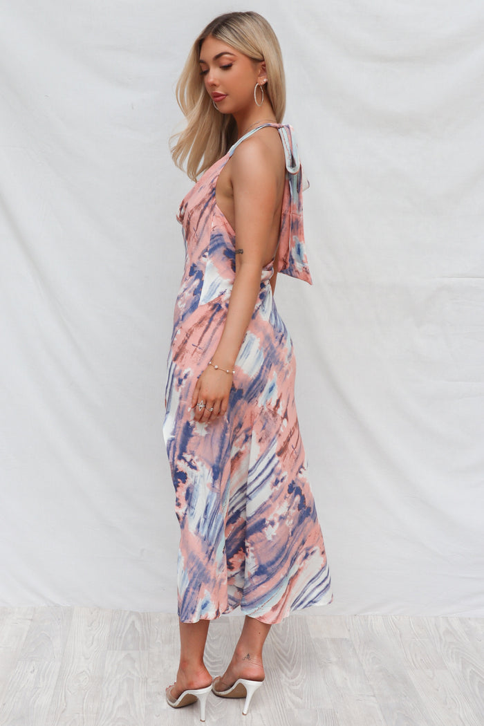 Verity Dress - Blue/Peach Tie Dye - Runway Goddess