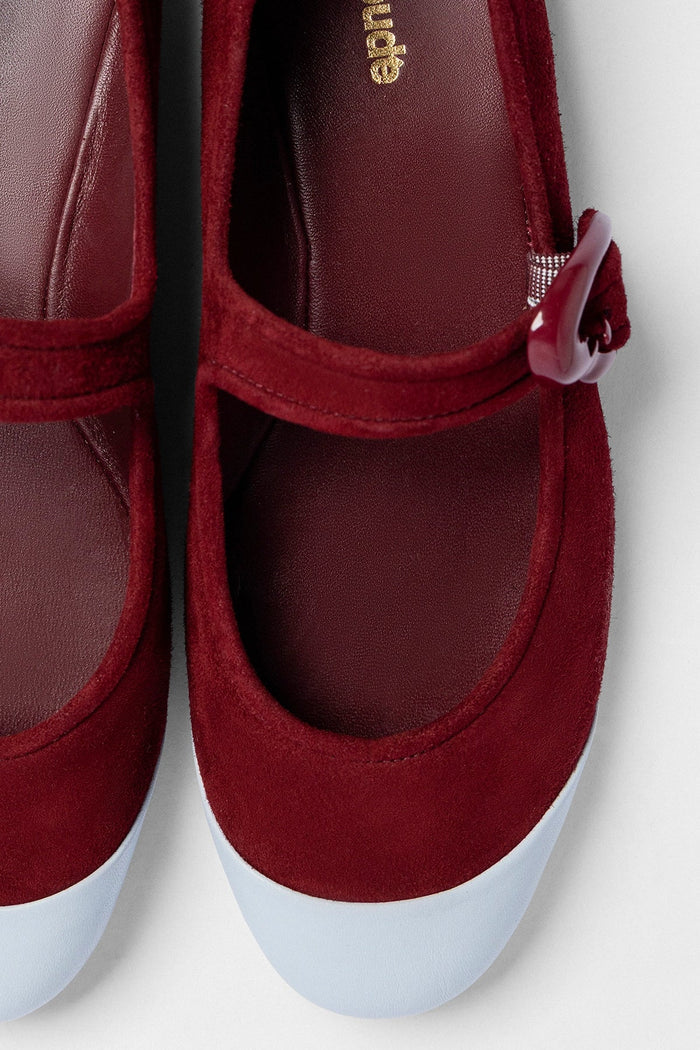 Verona Cap Ballet Flat Burgundy Suede and Maya Leather Flat Larroudé