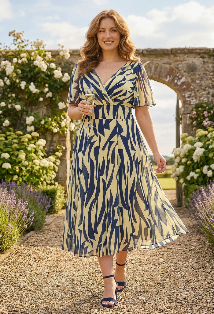 Victoria Angel Sleeve Mesh Midi Curve+ Dress