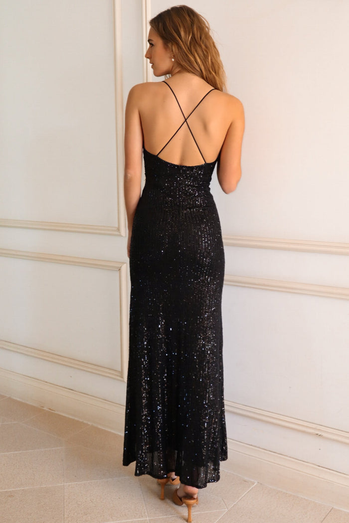 Whitney Sequin Gown - Black - Runway Goddess