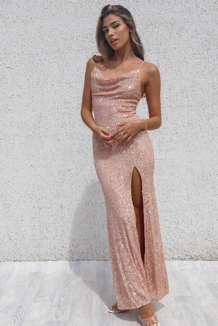 Whitney Sequin Gown - Gold - Runway Goddess