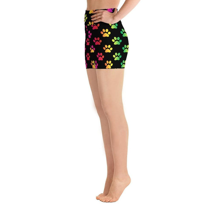 Womens 3D Colourful Rainbow Dog Paw Prints Printed Shorts