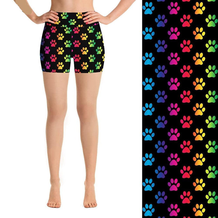 Womens 3D Colourful Rainbow Dog Paw Prints Printed Shorts
