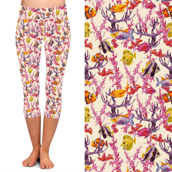 Womens 3D Sea Animals/Jellyfish Printed Capri Leggings