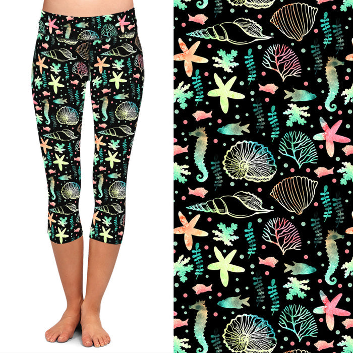Womens 3D Sea Animals/Jellyfish Printed Capri Leggings