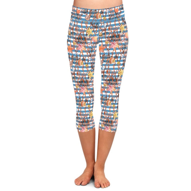 Womens 3D Sea Animals/Jellyfish Printed Capri Leggings